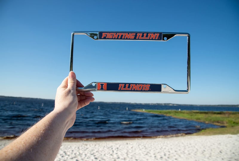 Desert Cactus University of Illinois Fighting Illini U of I Car Accessories Metal License Plate Frame and Tag Holder for Front or Rear of Car (Mascot) - Image 5